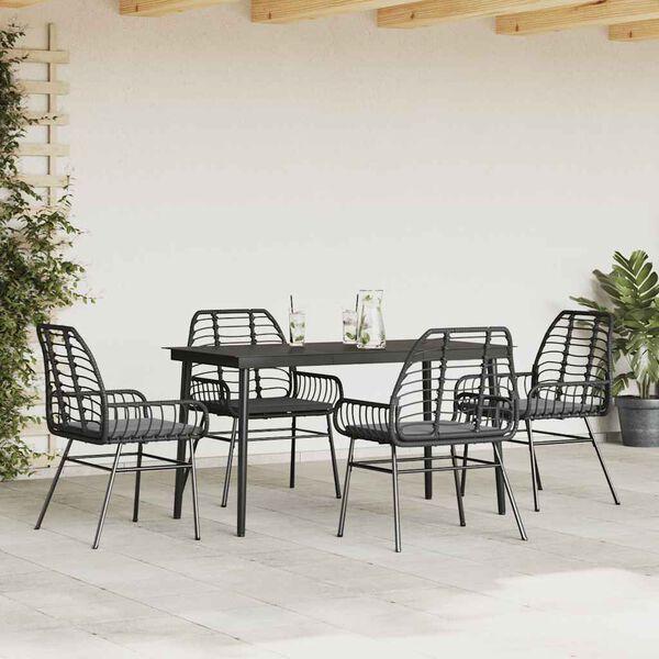 vidaXL Ensemble &agrave; manger de jardin et coussins 5 pcs noir rotin verre