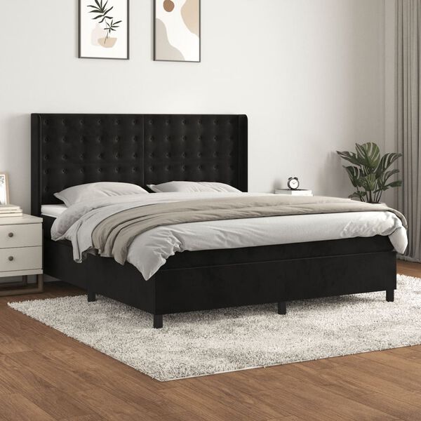 vidaXL Sommier &agrave; lattes de lit et matelas Noir 160x200 cm Velours