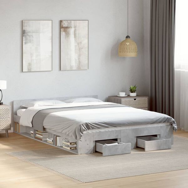 vidaXL Cadre de lit avec tiroirs sans matelas gris b&eacute;ton 135x190 cm