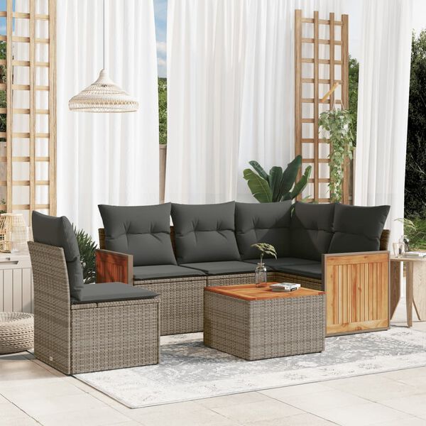 vidaXL Salon de jardin 6 pcs avec coussins gris r&eacute;sine tress&eacute;e