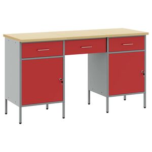 vidaXL Placard de travail avec tiroir 3 pi&egrave;ces Rouge et Gris