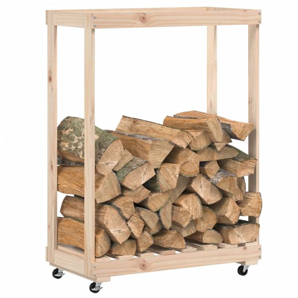 vidaXL Porte-bûches avec roulettes 76,5x40x108 cm bois massif de pin