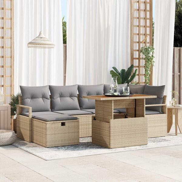 vidaXL Ensemble de canap&eacute; de jardin 7 pcs Beige Poly rotin