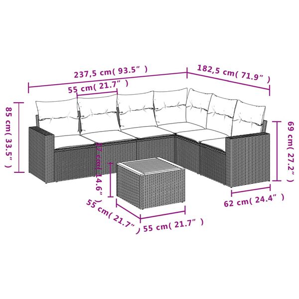 vidaXL Salon de jardin 7 pcs avec coussins noir r&eacute;sine tress&eacute;e