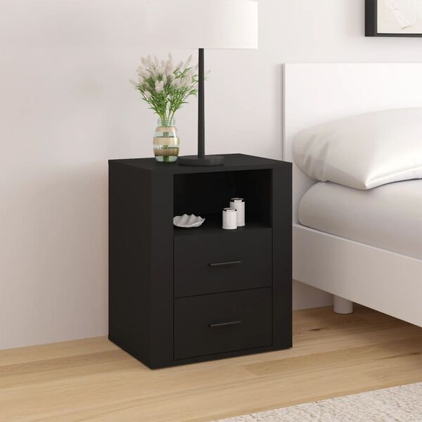 vidaXL Table de chevet Noir 50x36x60 cm Bois d&rsquo;ing&eacute;nierie