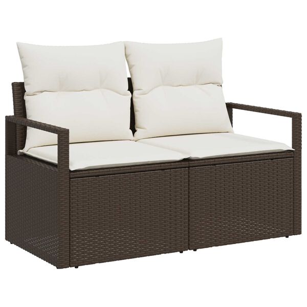 vidaXL Ensemble de canap&eacute; de jardin 9 pcs Marron et Cr&egrave;me polyrotin