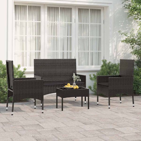 vidaXL Salon de jardin 4 pcs avec coussins Noir R&eacute;sine tress&eacute;e
