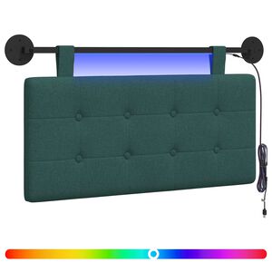 vidaXL T&ecirc;te de lit suspendue Avec lumi&egrave;re LED Vert fonc&eacute; Tissu