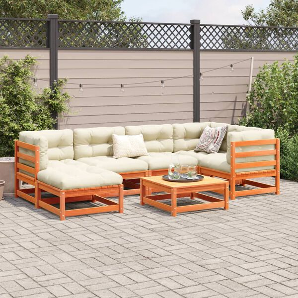 vidaXL Salon de jardin 7 pcs cire marron bois de pin massif