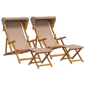 vidaXL Chaise Longue 4 pc 3 Position Bois d'eucalyptus massif Taupe