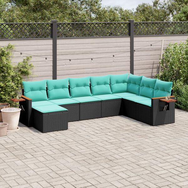 vidaXL Salon de jardin 8 pcs avec coussins noir résine tressée
