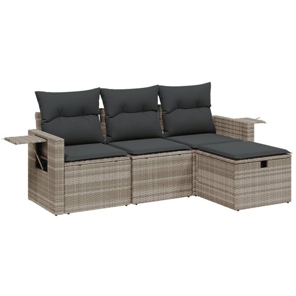 vidaXL Salon de jardin 4 pcs avec coussins gris clair r&eacute;sine tress&eacute;e
