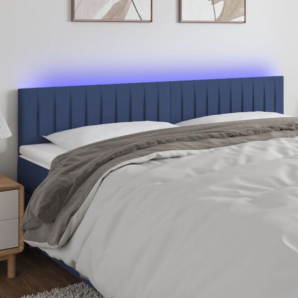 vidaXL T&ecirc;te de lit &agrave; LED Bleu 180x5x78/88 cm Tissu