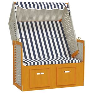 vidaXL Strandkorb avec auvent r&eacute;sine tress&eacute;e et bois solide blanc bleu