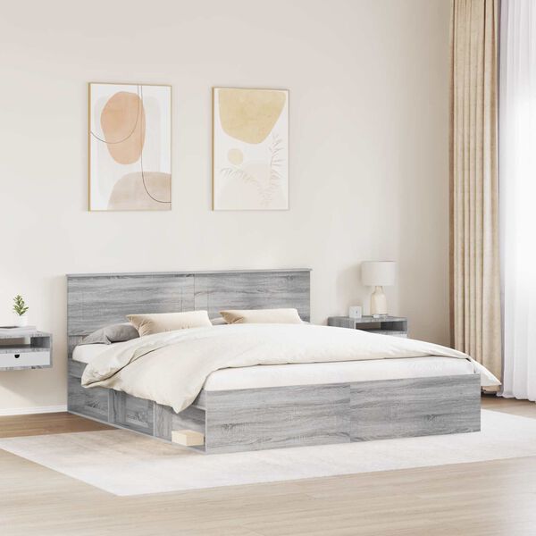 vidaXL Cadre de lit Gris Sonoma 180 x 200 cm Bois d'ing&eacute;nierie