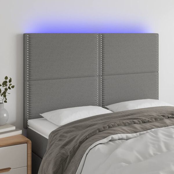 vidaXL T&ecirc;te de lit &agrave; LED Gris fonc&eacute; 144x5x118/128 cm Tissu