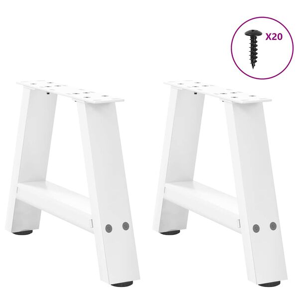 vidaXL Pieds de table basse en forme de A, 2 pi&egrave;ces, blanc, 40 x (30-31) cm, acier