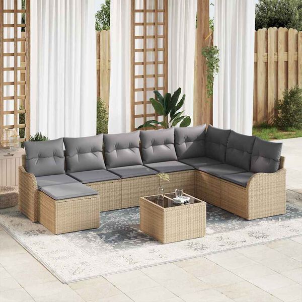vidaXL Ensemble de canap&eacute; de jardin 9 pcs beige et gris clair