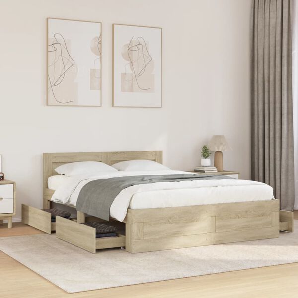 vidaXL Cadre de lit et t&ecirc;te de lit sans matelas ch&ecirc;ne sonoma 120x190cm