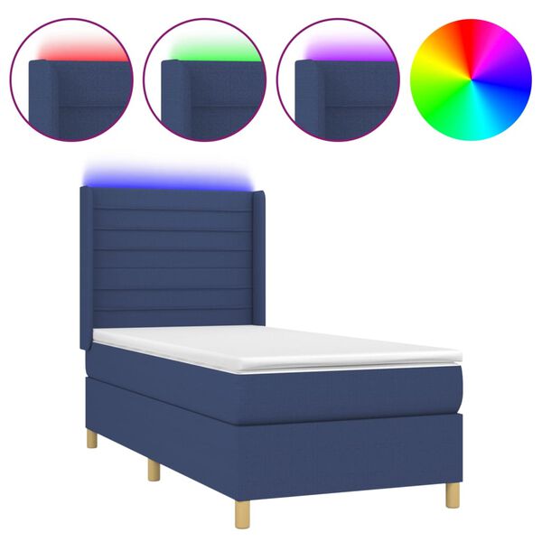 vidaXL Sommier &agrave; lattes de lit matelas et LED Bleu 90x190 cm Tissu