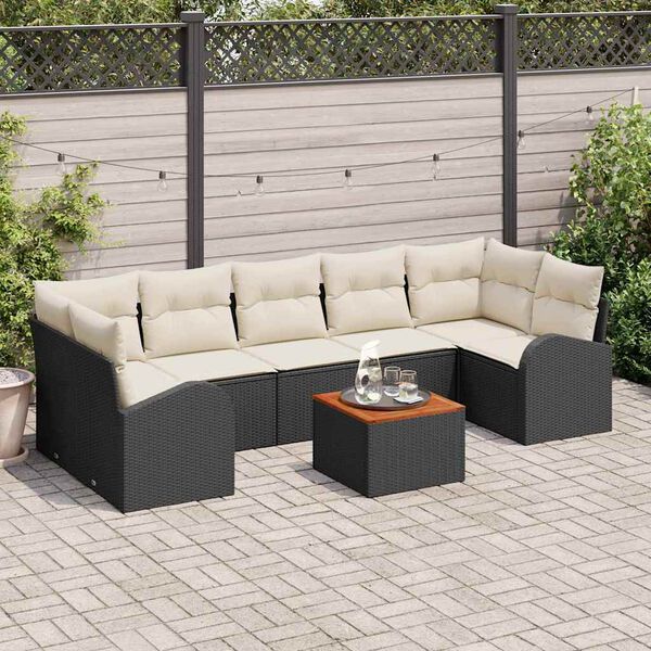 vidaXL Ensemble de canapé de jardin 8 pcs Noir et Crème polyrotin