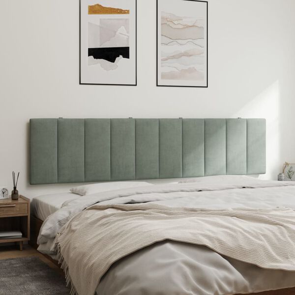 vidaXL Coussin de t&ecirc;te de lit Hanko gris clair 200 cm velours