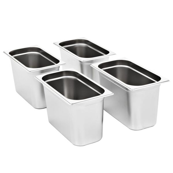 vidaXL R&eacute;cipients Gastronorm 4 pcs GN 1/3 200 mm Acier inoxydable