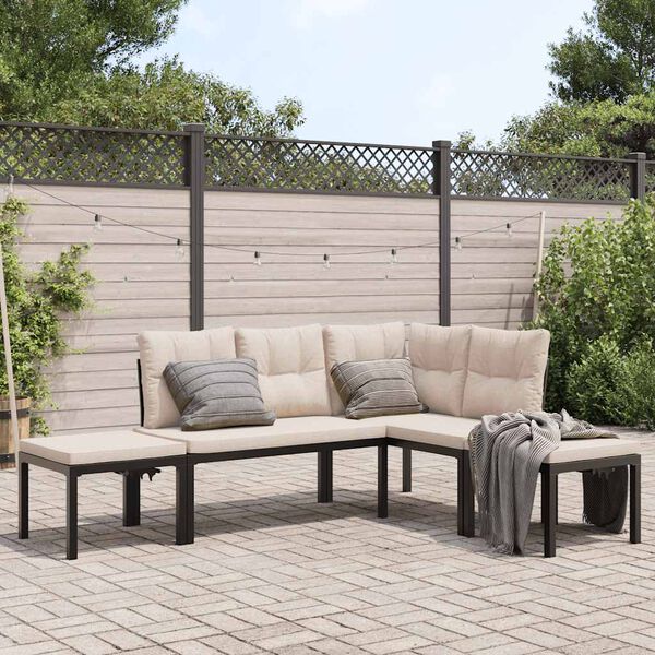 vidaXL Salon de jardin avec coussins 4 pcs noir acier enduit de poudre