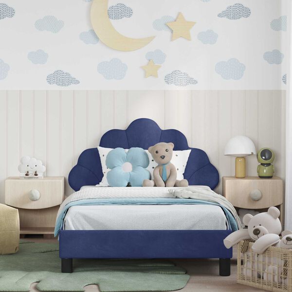 vidaXL Cadre de lit pour enfants avec t&ecirc;te de lit Bleu police Velours