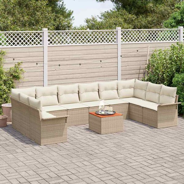 vidaXL Ensemble de canap&eacute; de jardin 11 pcs Beige et cr&egrave;me polyrotin