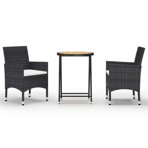 vidaXL Ensemble de bistro de jardin 3 pcs rotin et bois d&rsquo;acacia noir