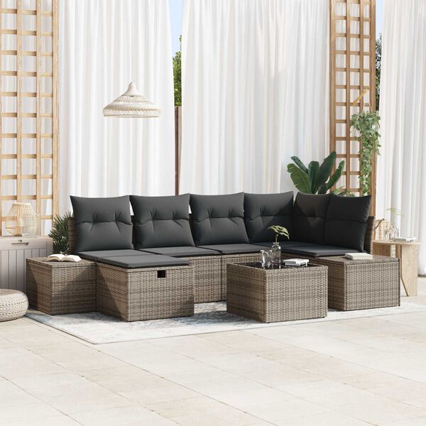vidaXL Ensemble de canap&eacute; de jardin avec coussin 7 pcs Gris polyrotin