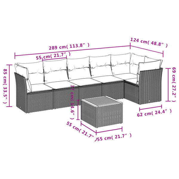 vidaXL Salon de jardin avec coussins 7 pcs gris r&eacute;sine tress&eacute;e