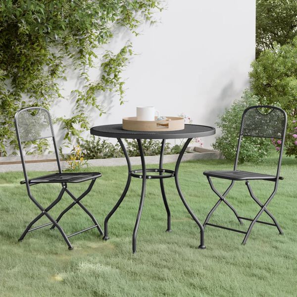 vidaXL Ensemble &agrave; manger de jardin 3 pcs Maille M&eacute;tal Anthracite