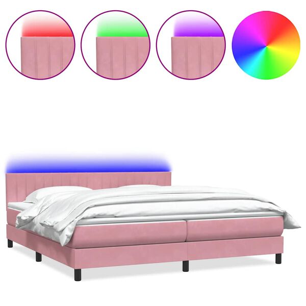 vidaXL Sommier &agrave; lattes de lit avec matelas et LED rose 180x220 cm velours