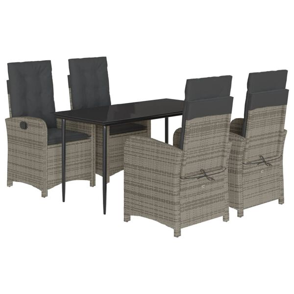 vidaXL Ensemble &agrave; manger de jardin 5 pcs coussins gris r&eacute;sine tress&eacute;e