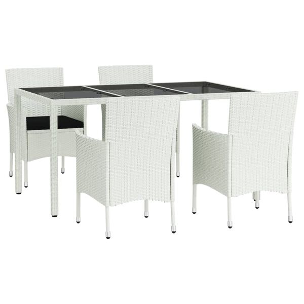 vidaXL Ensemble &agrave; manger de jardin et coussins 5 pcs blanc poly rotin