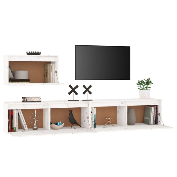 vidaXL Meubles TV 3 pcs Blanc Bois massif de pin