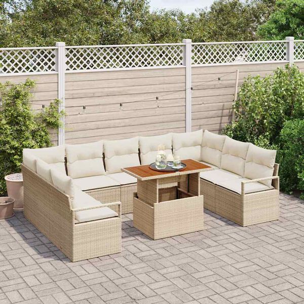 vidaXL Ensemble de canap&eacute; de jardin avec coussin 10 pcs Beige et cr&egrave;me