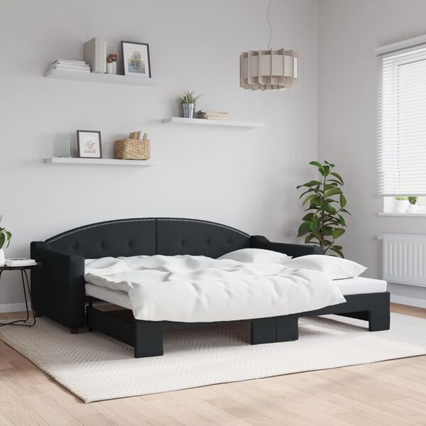 vidaXL Lit de jour avec lit gigogne noir 90x190 cm tissu