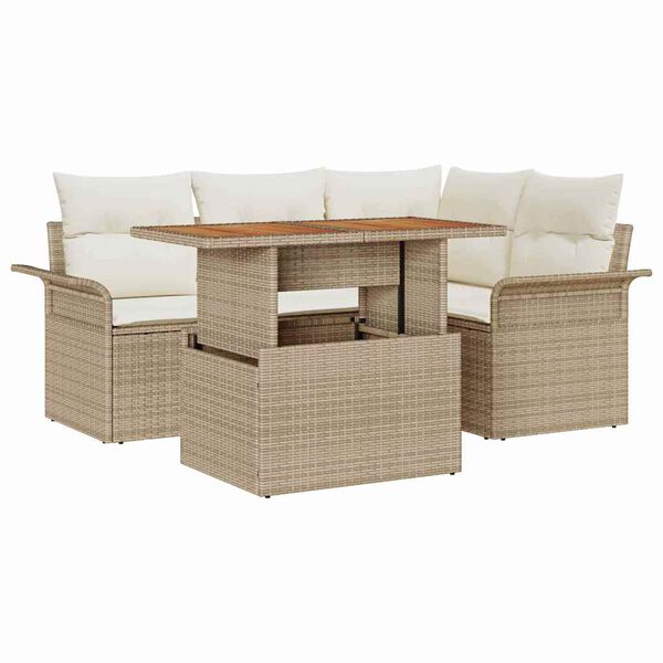 vidaXL Ensemble de canap&eacute; de jardin avec coussin 5 pcs beige et cr&egrave;me