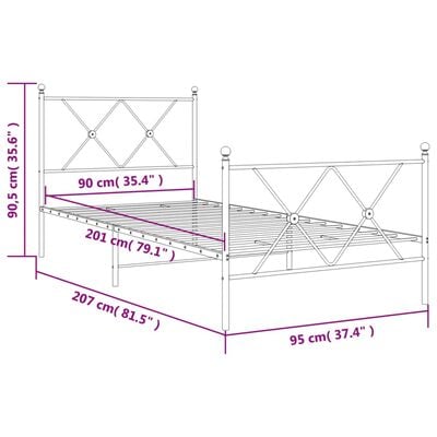 vidaXL Cadre de lit métal sans matelas avec pied de lit blanc 90x200cm