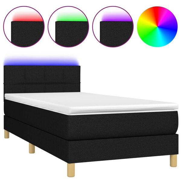 vidaXL Sommier &agrave; lattes de lit avec matelas LED Noir 100x200 cm Tissu
