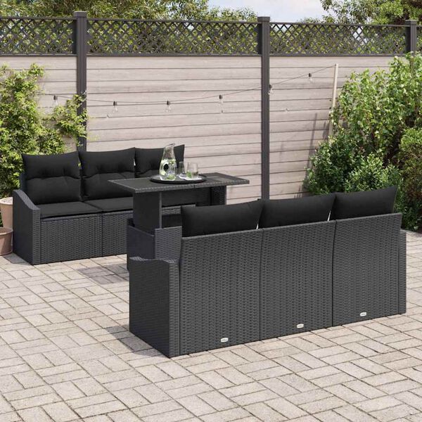 vidaXL Ensemble de canapé de jardin avec coussin 7 pcs Noir polyrotin