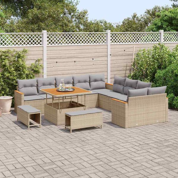 vidaXL Ensemble de canap&eacute; de jardin 13 pcs Beige Poly rotin