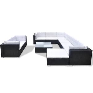 vidaXL Salon de jardin 10 pcs avec coussins R&eacute;sine tress&eacute;e Noir