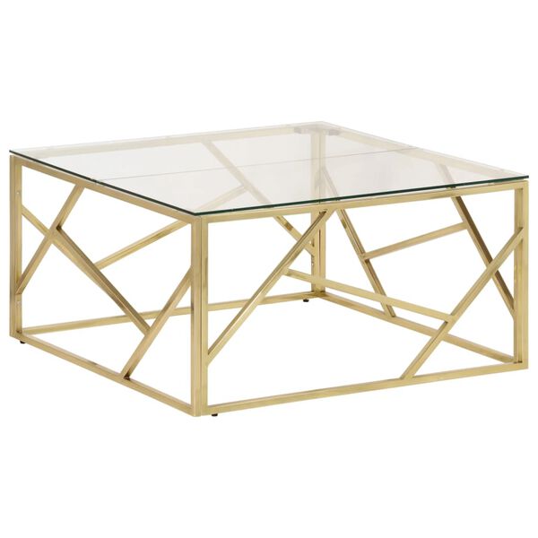 vidaXL Table basse dor&eacute; acier inoxydable et verre tremp&eacute;