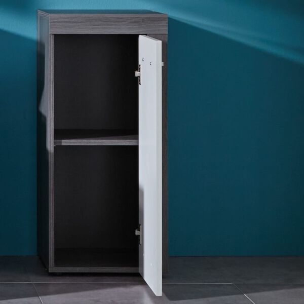 Trendteam Armoire de rangement de sol Miami Blanc et argent&eacute; fum&eacute;
