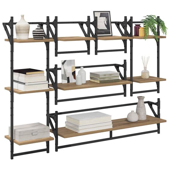 vidaXL Ensemble d'&eacute;tag&egrave;res murales avec &eacute;tag&egrave;re 6 pcs Ch&ecirc;ne artisanal
