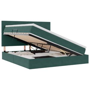 vidaXL Lit avec rangement et matelas Vert fonc&eacute; 160 x 200 cm Velours